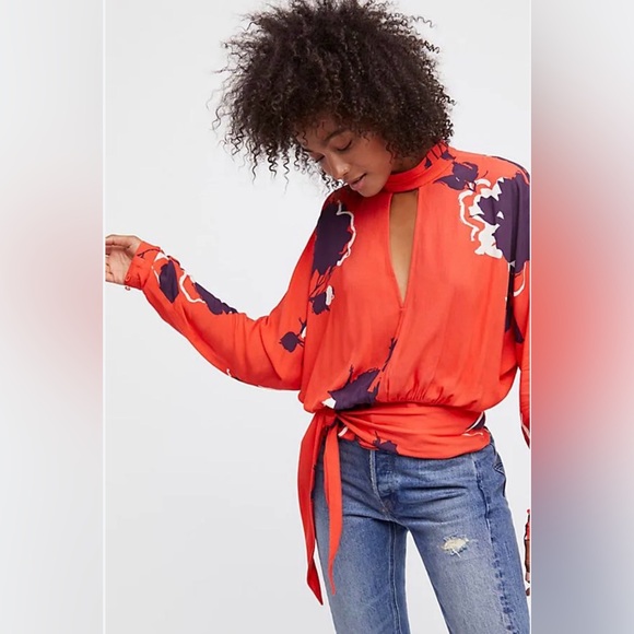 Free People Tops - NWT Free People Say You Love Me Open Back Blouse in Red